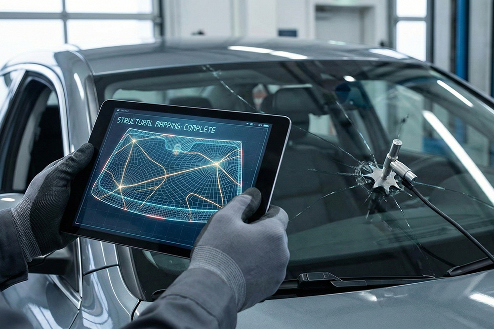 Car Windshield Crack Repair Structural Mapping