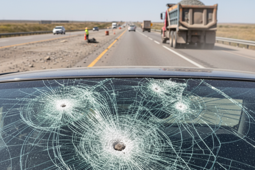 Shattered Windshields From Road Debris
